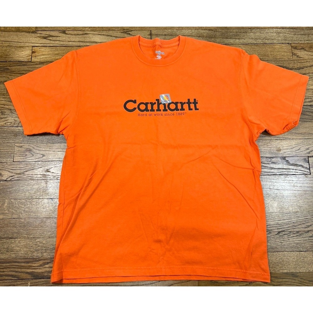 Vintage Carhartt Orange T-Shirt Men's Sz XL Workwear Outdoors Distressed